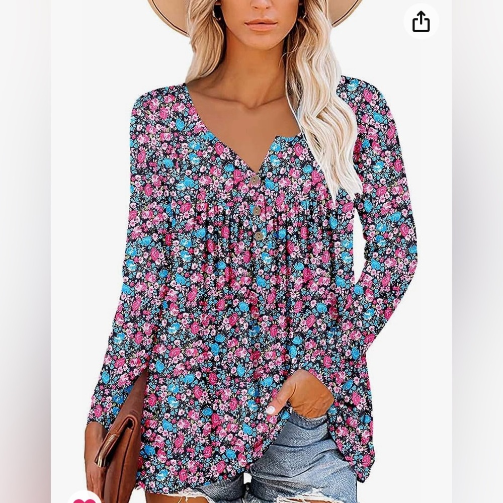 ROSELINLIN Women's Long Sleeve Floral Top Loose Fit for Leggings Size Medium